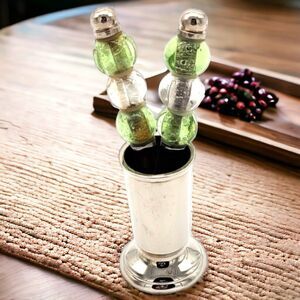 3 Piece Silver Tone Glass Bead Vintage Holiday Appetizer Hummus Cheese Spreader